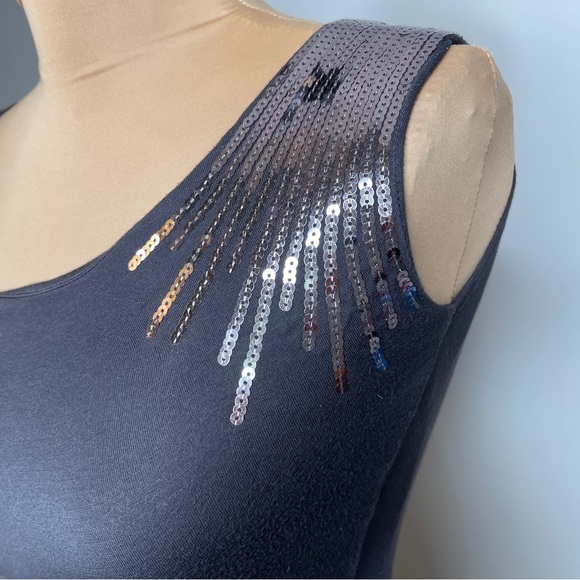 SOLD Y2K Vintage Tank Top Silver Mirror Sequin Stretchy Soft Gray FCNY Small 00s - Picture 2 of 11